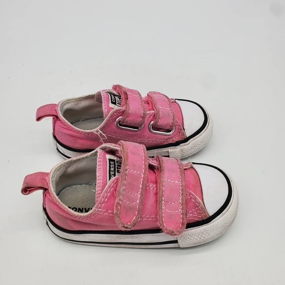 CONVERSE SHOES LITTLE KIDS 5C CHUCK TAYLOR ALL STAR HOOK AND LOOP OX PINK